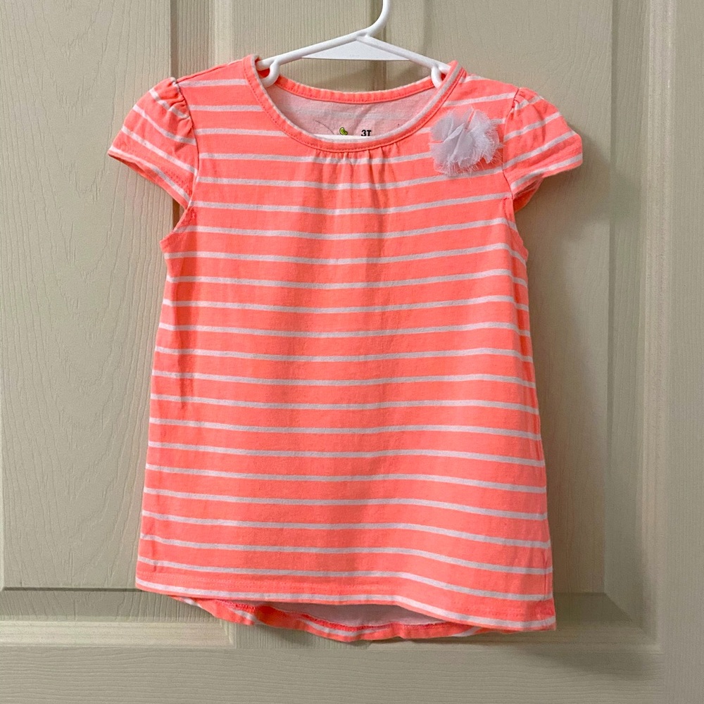 Girls Vibrant Peach Striped Jumping Beans Shirt 3T